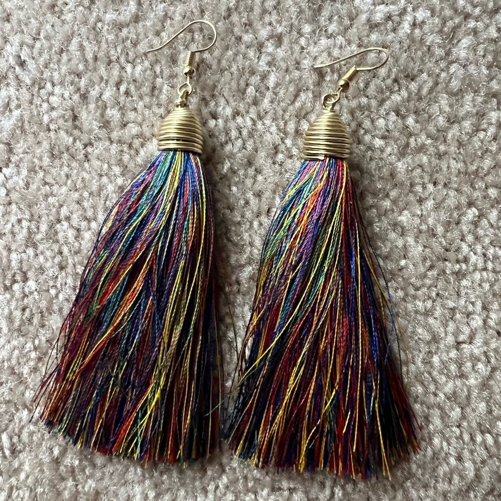 Multi-colored tassel earrings gold plated